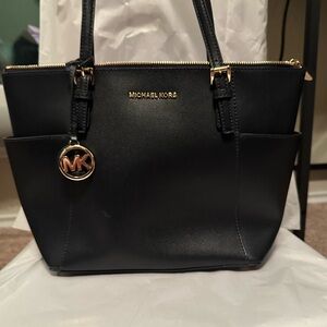 Michael Kors Black Tote with Gold Accents